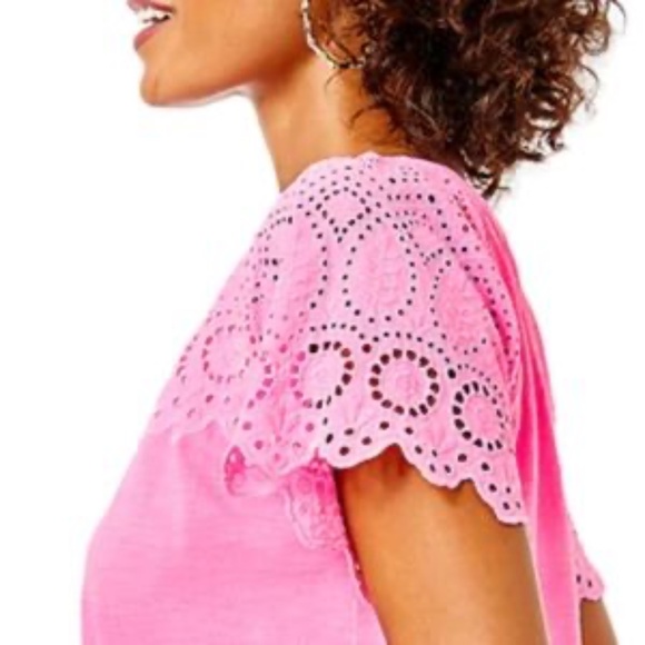 NWOT Lilly Pulitzer Taylin Eyelet Top Pink Shandy Size Small - Picture 3 of 13